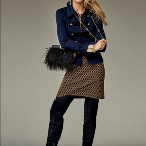 CAbi Navy and Brown Geometric Mini Skirt